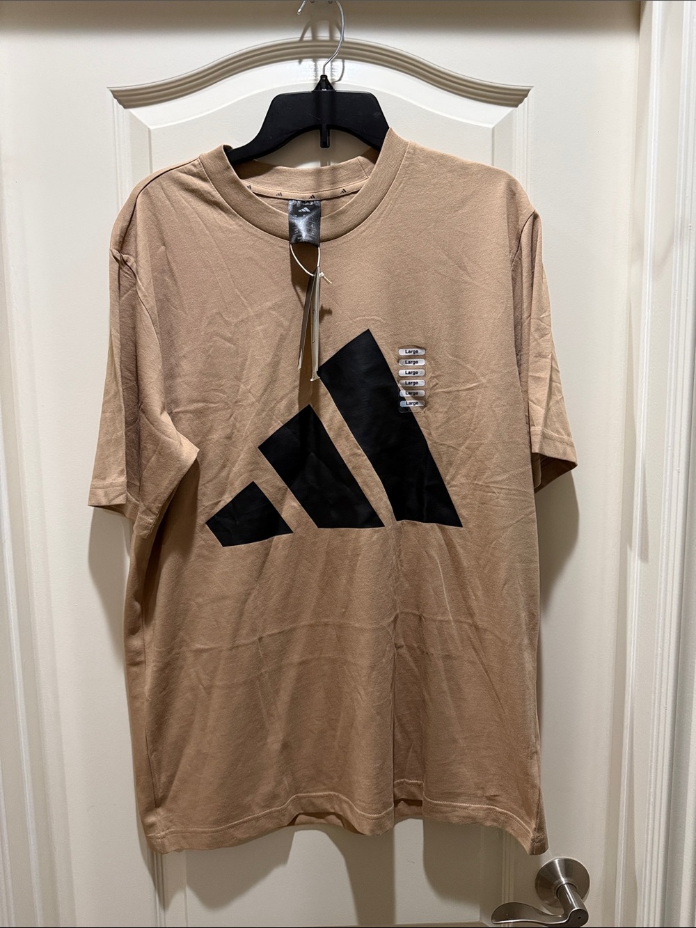 adidas Men's Short-Sleeve Tan Tee with Black Logo NWT LARGE
